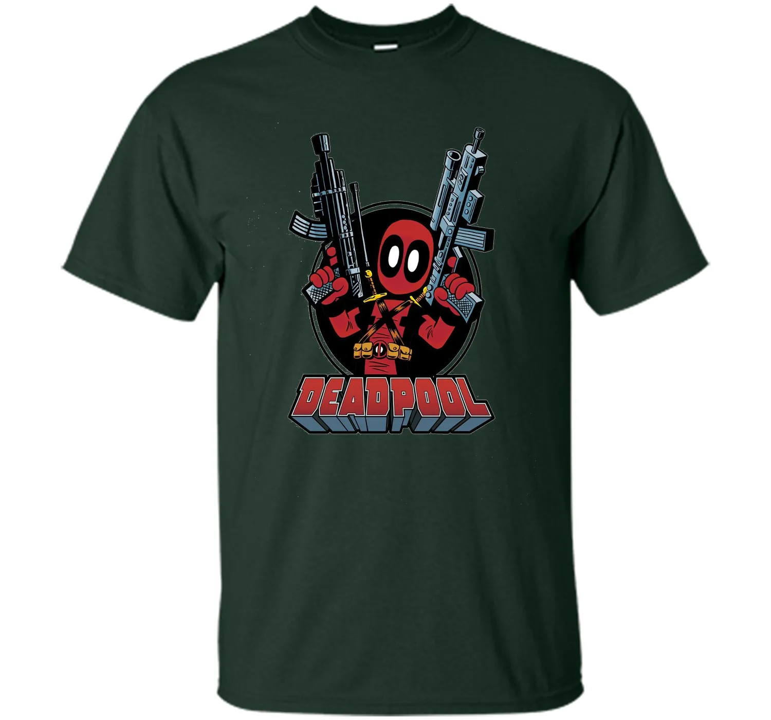 Deadpool Cartoon Guns Graphic T-Shirt