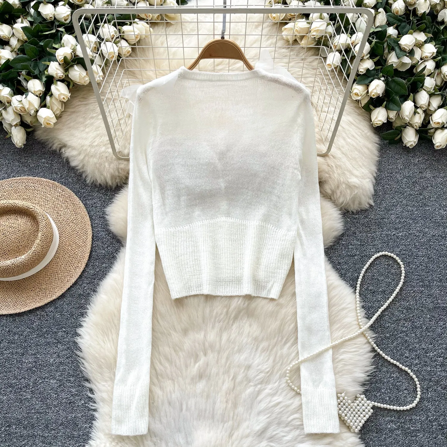 Elegant 3D Petal V-neck Cardigan