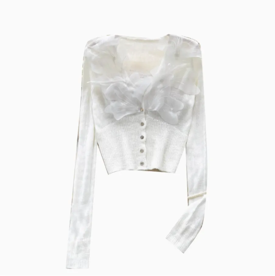 Elegant 3D Petal V-neck Cardigan