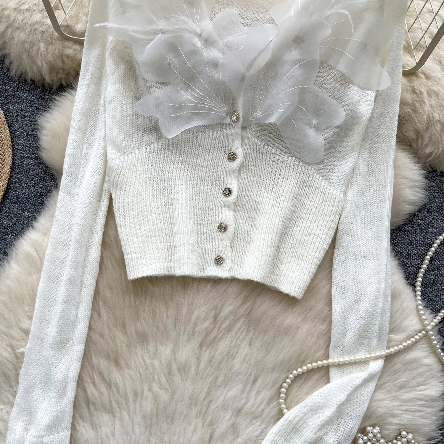 Elegant 3D Petal V-neck Cardigan