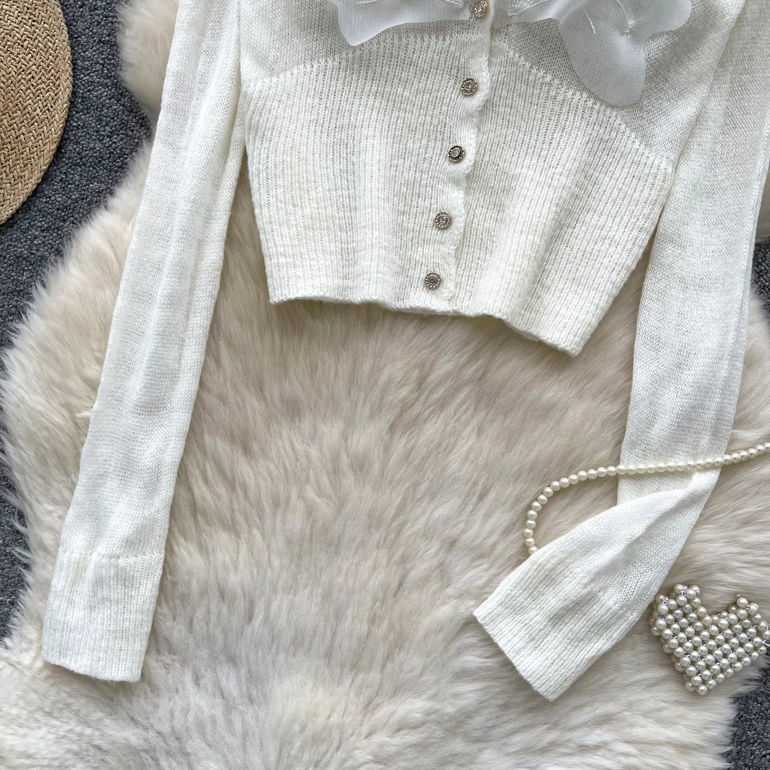 Elegant 3D Petal V-neck Cardigan