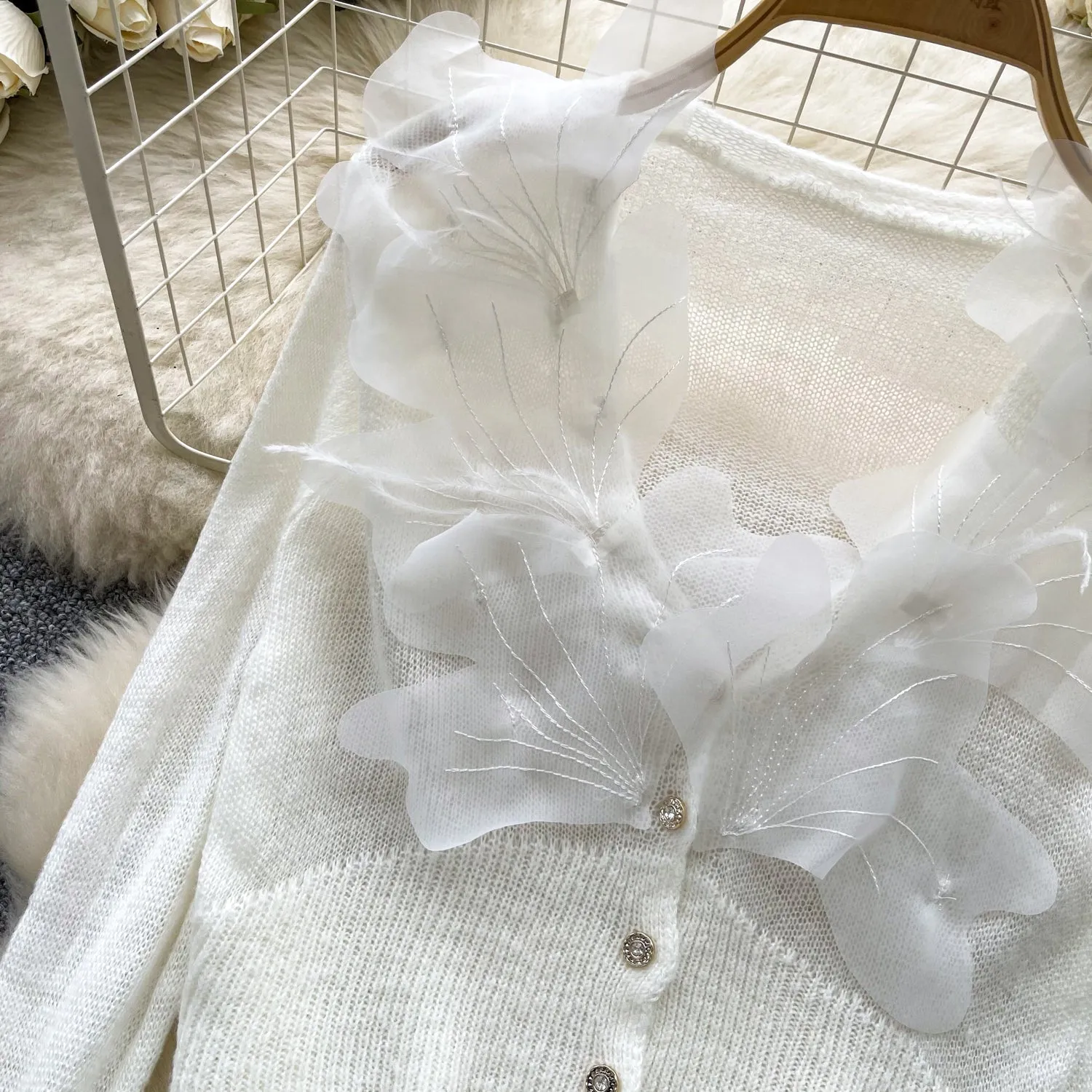 Elegant 3D Petal V-neck Cardigan