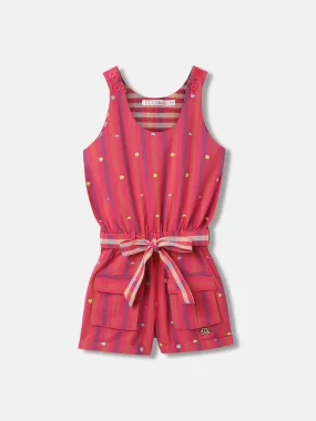Elle Girls Pink Striped Round Neck Sleeveless Jumpsuit