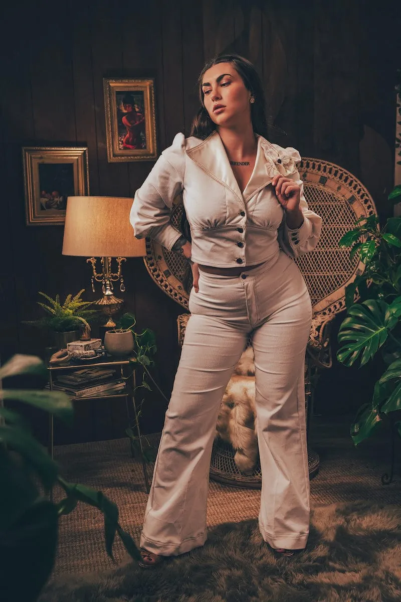 Farrah Cropped Jacket - Cream Corduroy