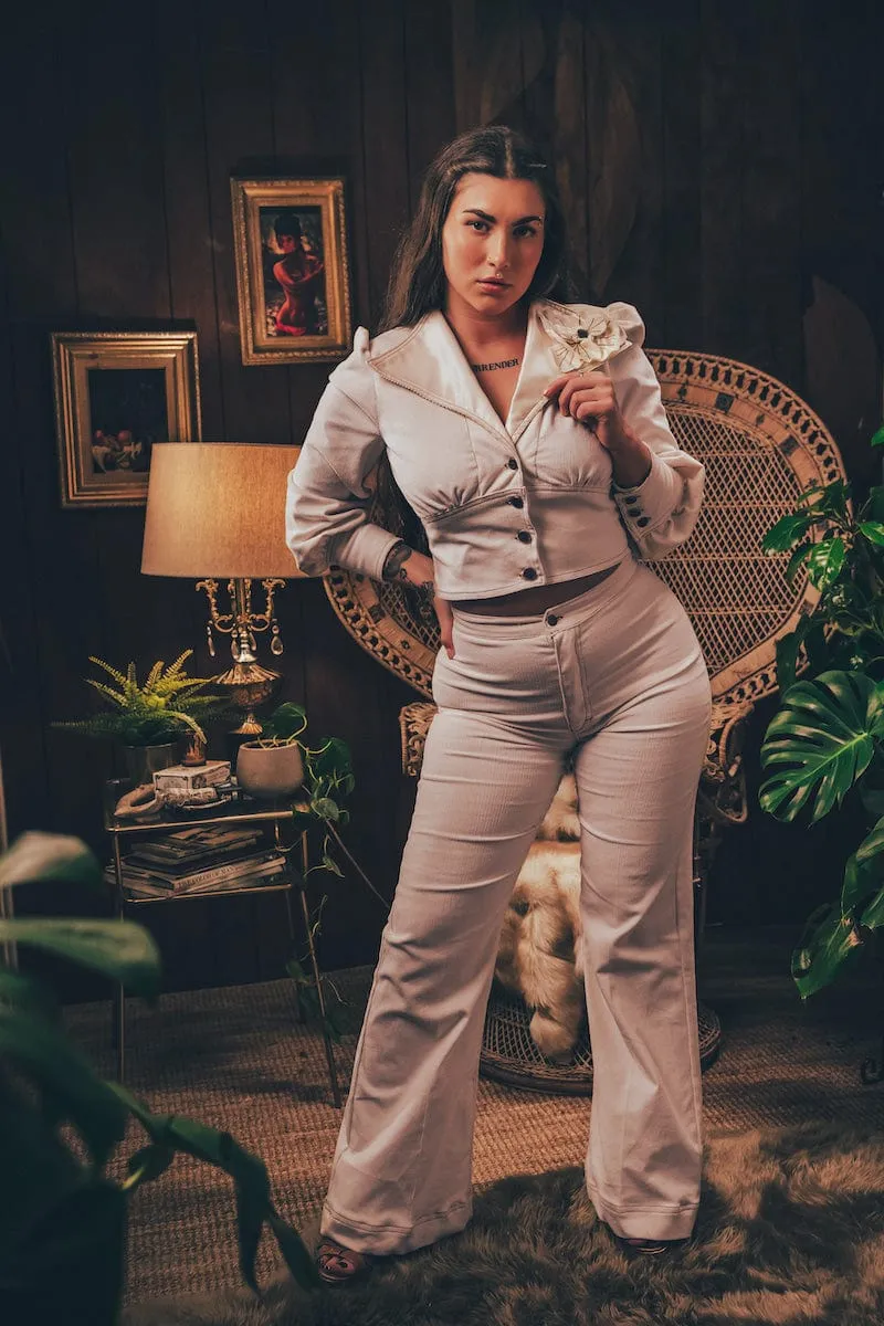 Farrah Cropped Jacket - Cream Corduroy