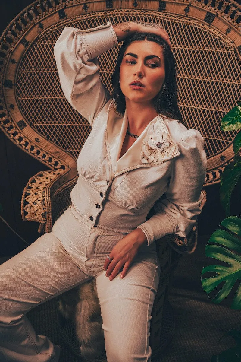 Farrah Cropped Jacket - Cream Corduroy