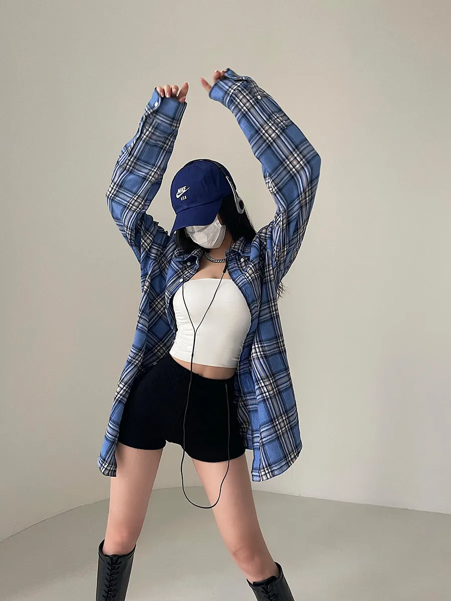 Felix Boyfriend Plaid Blue Green Long Sleeve Office Top