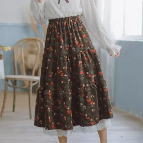 Floral Cottagecore Corduroy Skirt