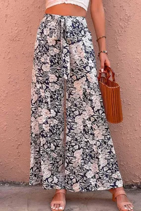 FLORAL TIED HIGH WAIST WIDE PANTS