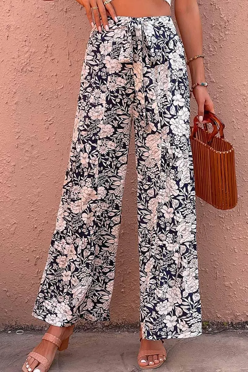 FLORAL TIED HIGH WAIST WIDE PANTS