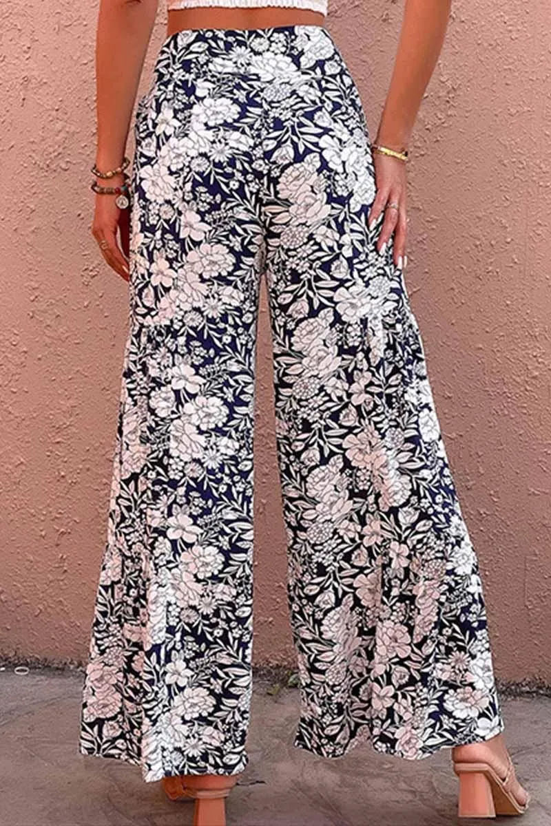 FLORAL TIED HIGH WAIST WIDE PANTS