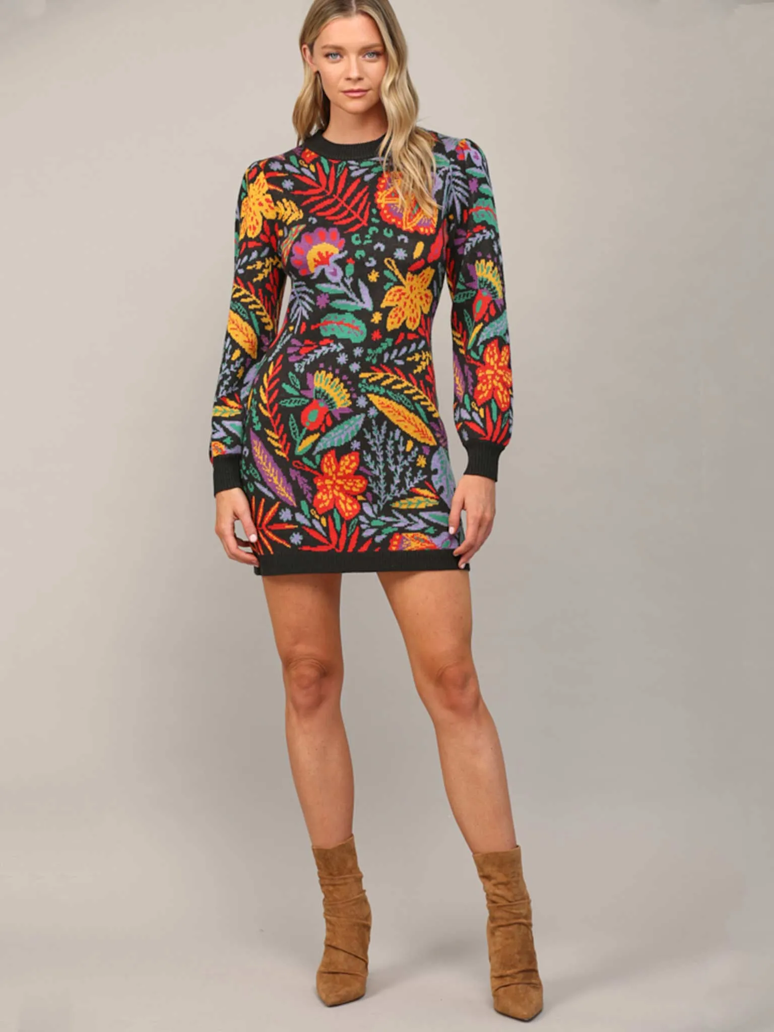 Garden Jacquard Floral Sweater Dress
