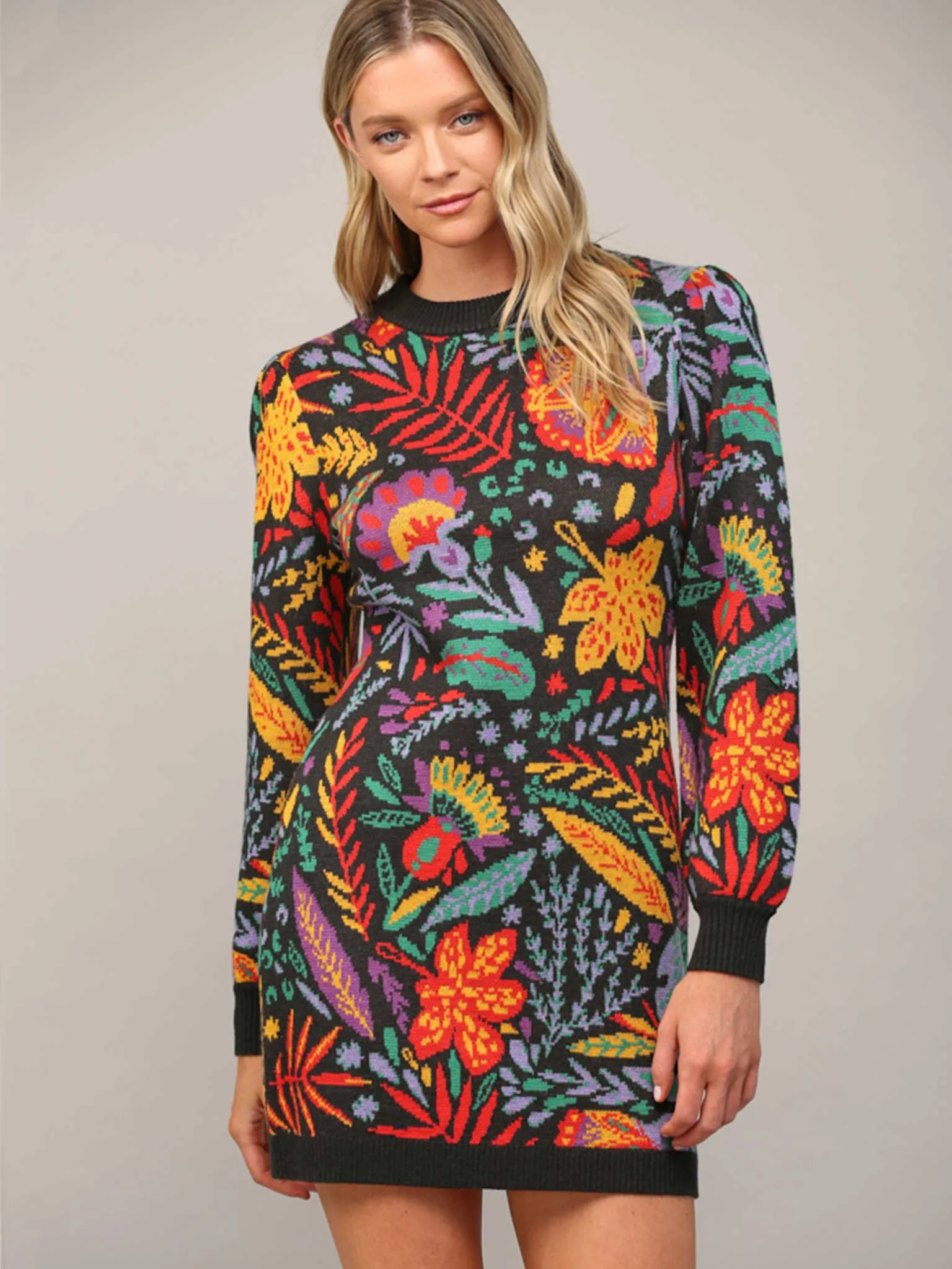 Garden Jacquard Floral Sweater Dress