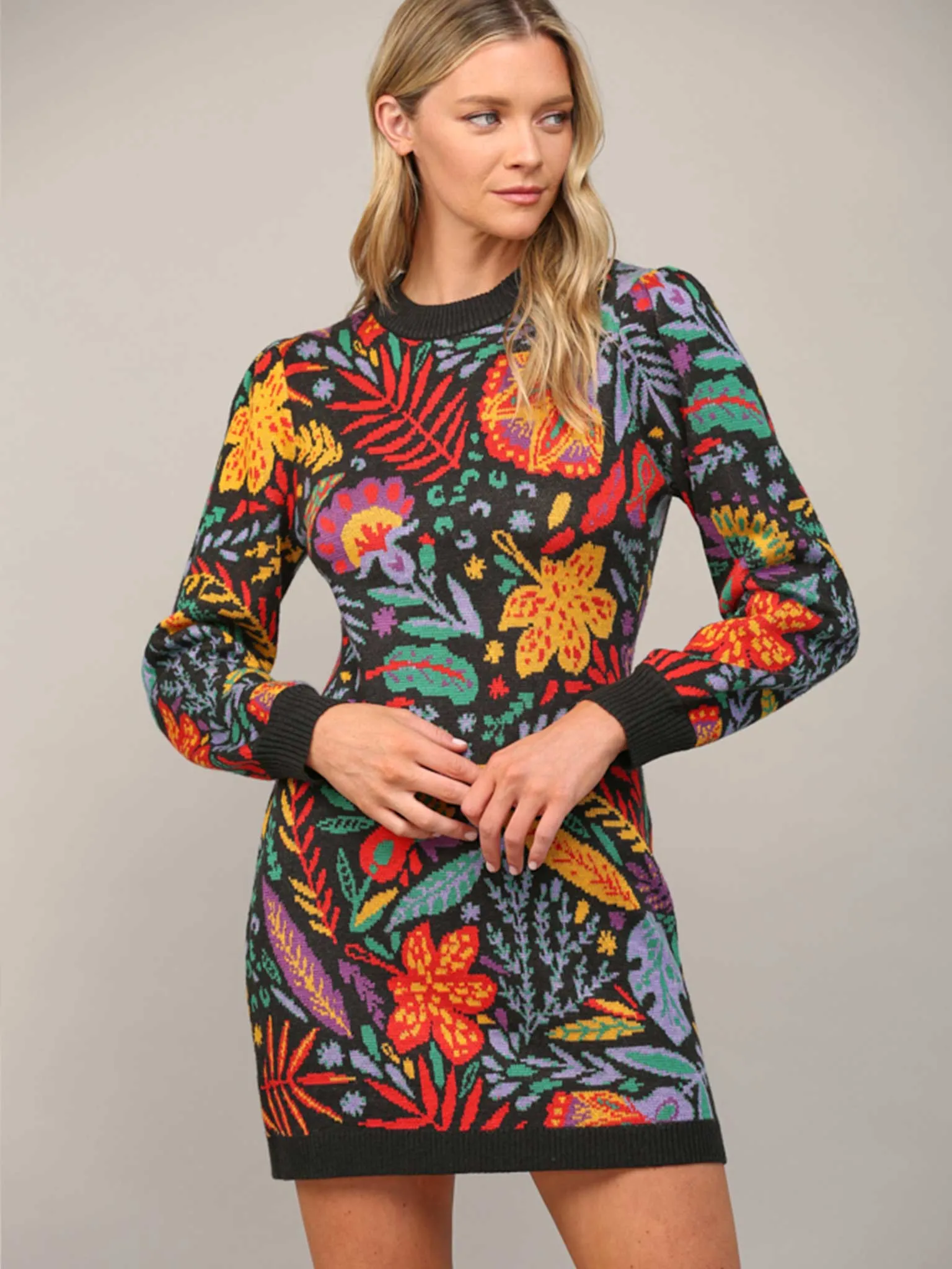 Garden Jacquard Floral Sweater Dress