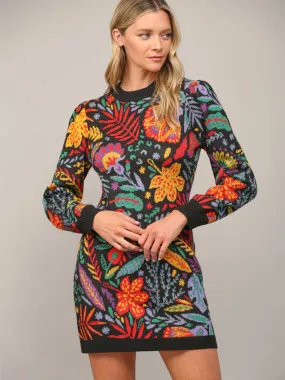 Garden Jacquard Floral Sweater Dress