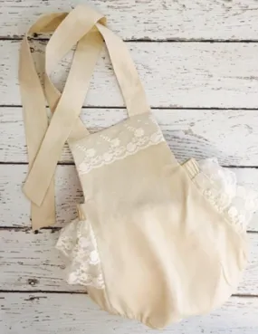 Girls linen romper beige