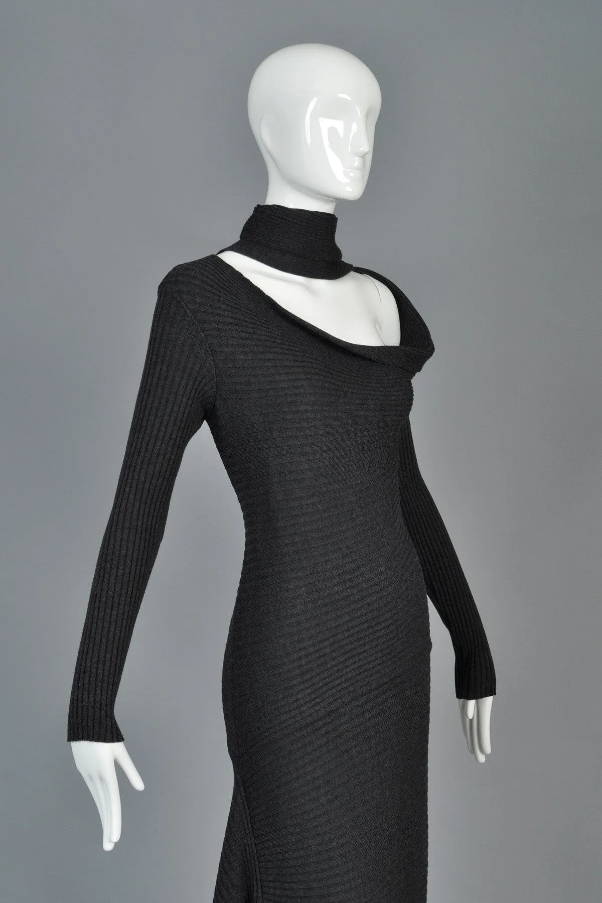 Iconic Jean Paul Gaultier Charcoal Knit Scarf Dress