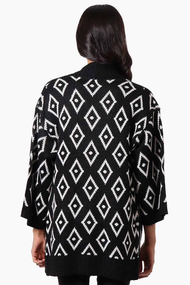 International INC Company Diamond Pattern Wrap Cardigan - Black