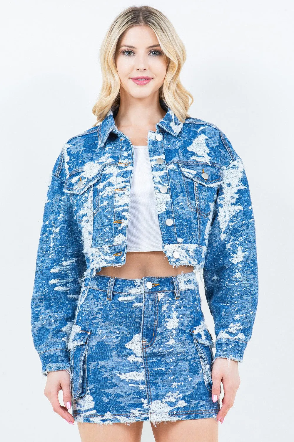 Jacquard Cropped Denim Jacket