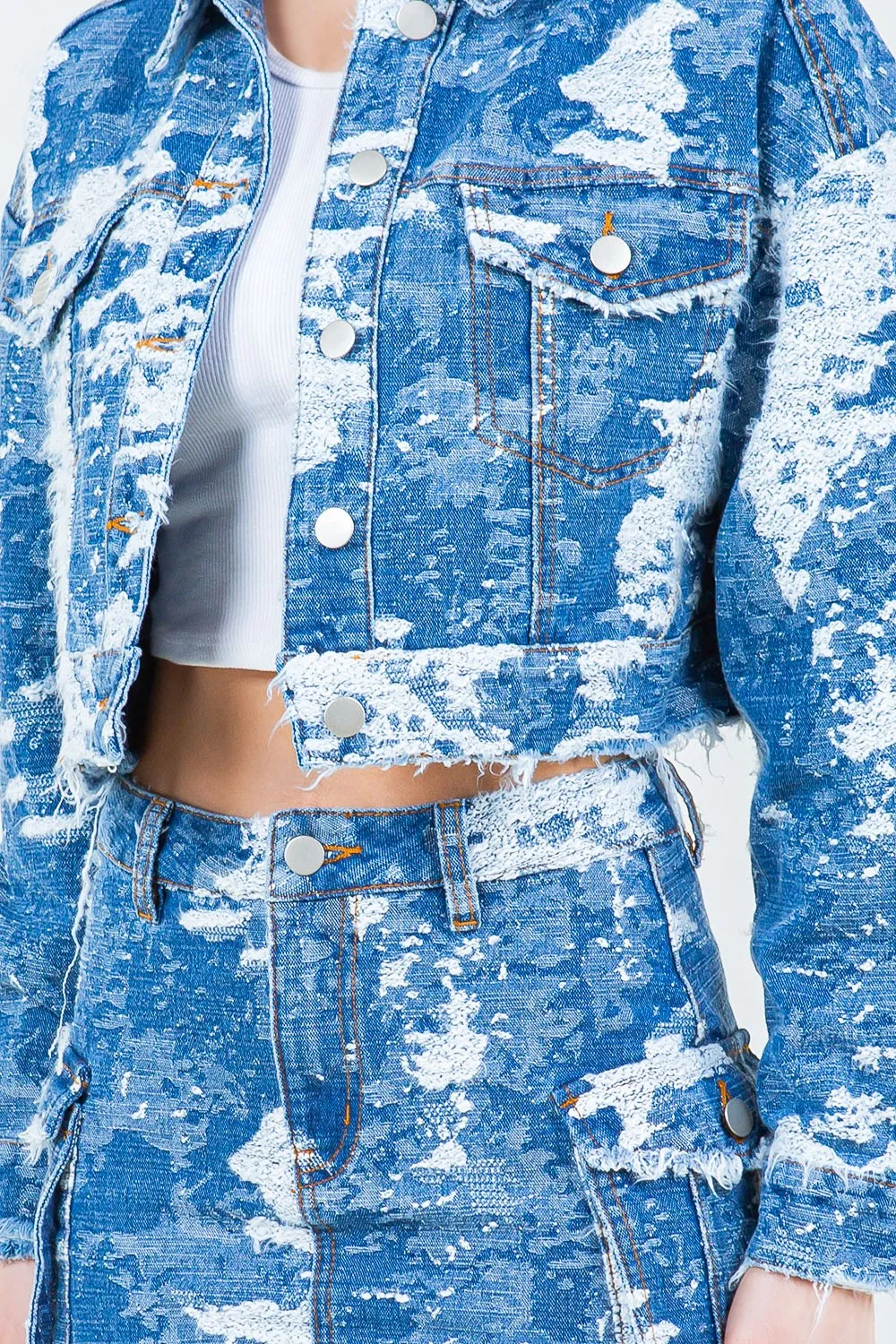 Jacquard Cropped Denim Jacket