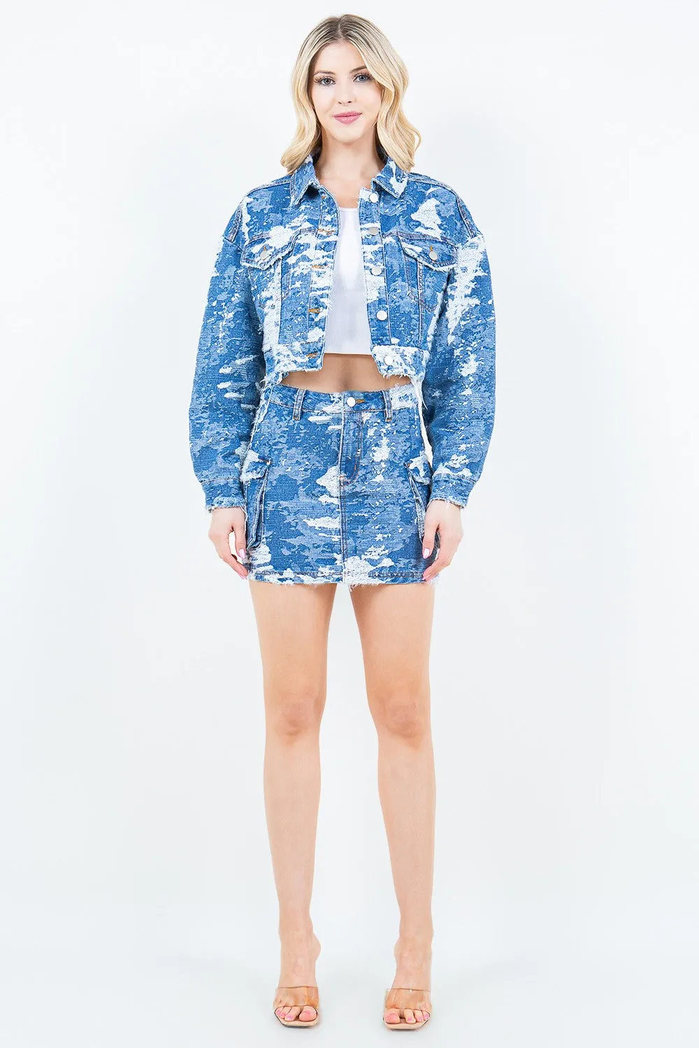 Jacquard Cropped Denim Jacket