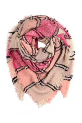 Keeping It Cozy Plaid Blanket Scarf (Pink)