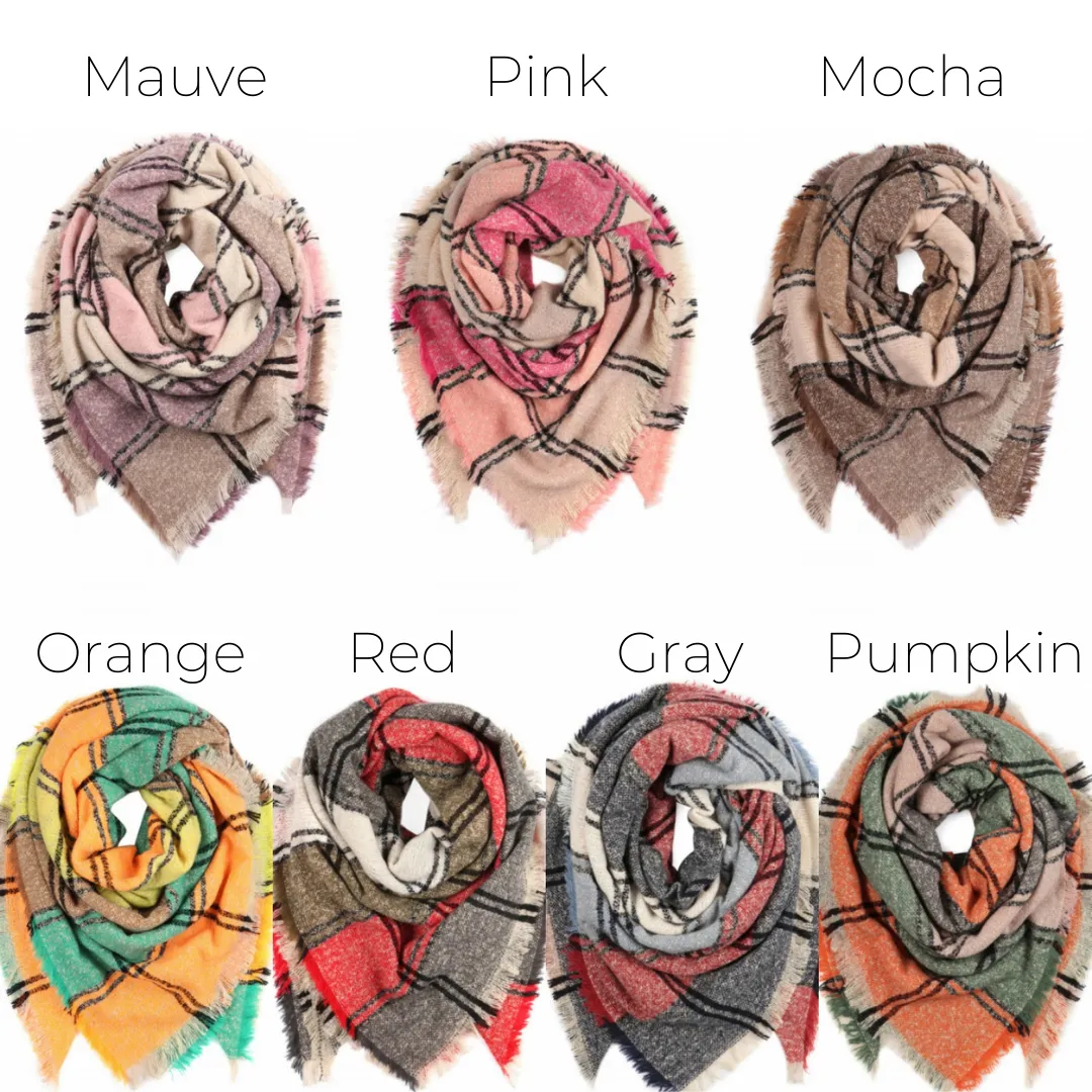 Keeping It Cozy Plaid Blanket Scarf (Pink)