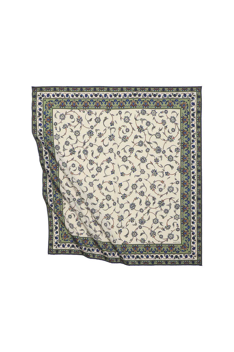 Khaki Wildflower Pattern Silky Square Scarf