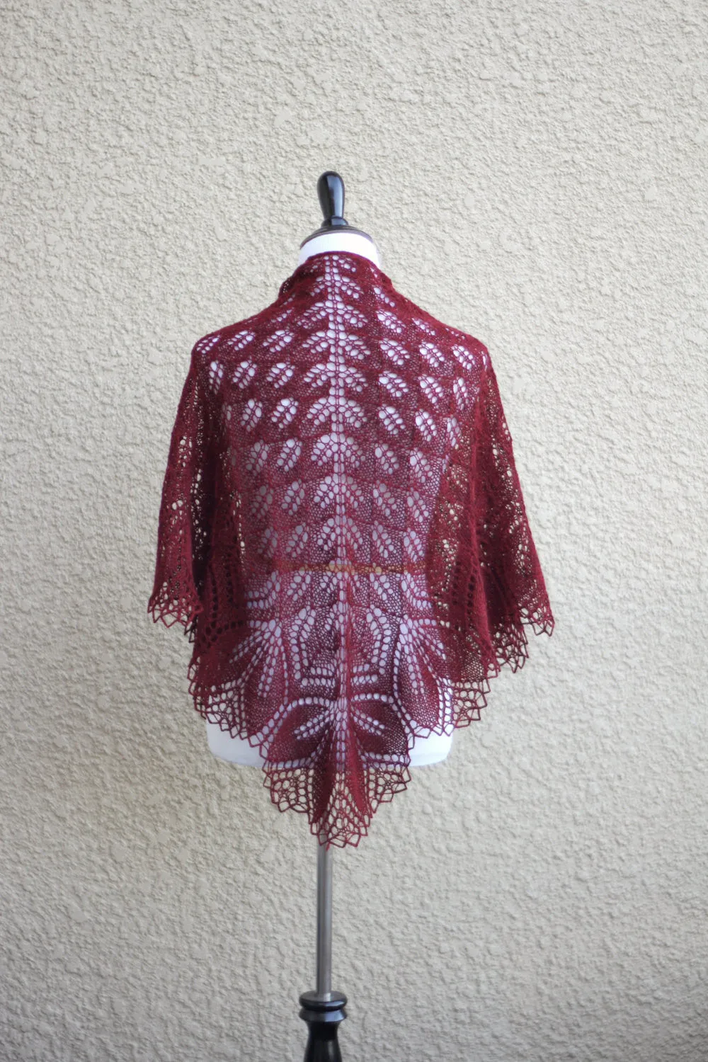 Knit shawl, lace shawl in burgundy red color, lace wrap, gift for her