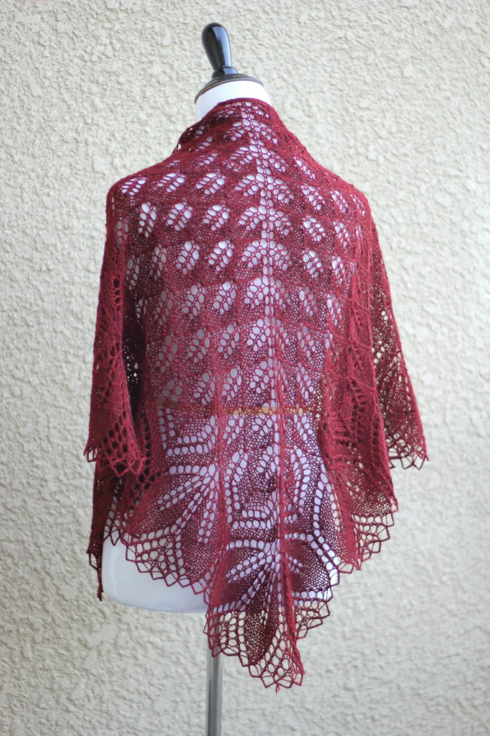 Knit shawl, lace shawl in burgundy red color, lace wrap, gift for her