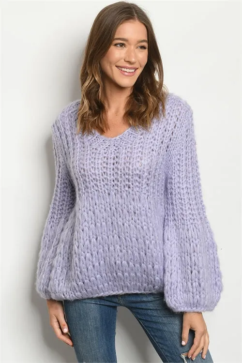 Lilac Purple Chunky Knit Sweater