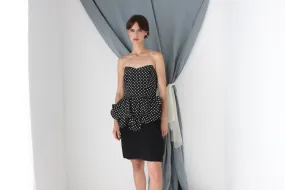 MADE IN ITALY 80s Polka Dot Silk Sculptural Peplum Cocktail Dress