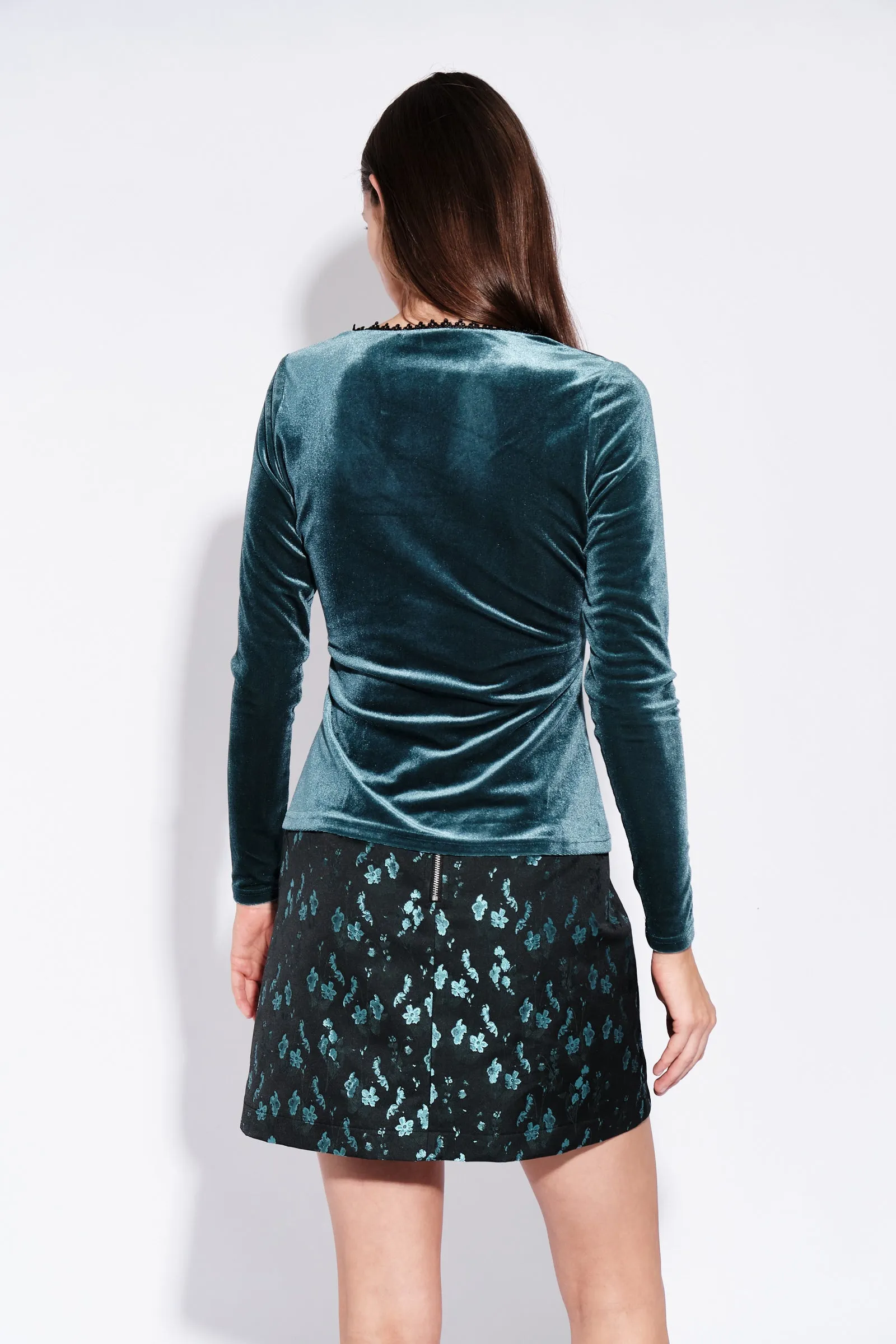 Maeko Velvet V Neck Top in Teal