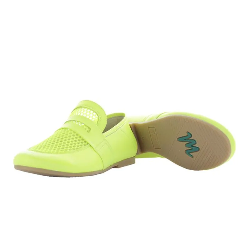 Manuela De Juan Manon Neon Yellow Slip On Penny Loafer S2976