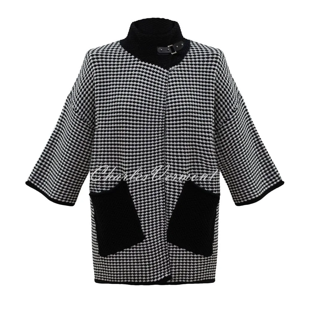 Marble Funnel Neck Cardigan – style 6363-104 (Ivory / Black)