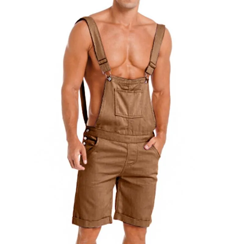 Men's Casual Solid Color Overalls Bib Shorts Jumpsuits 81220939Y