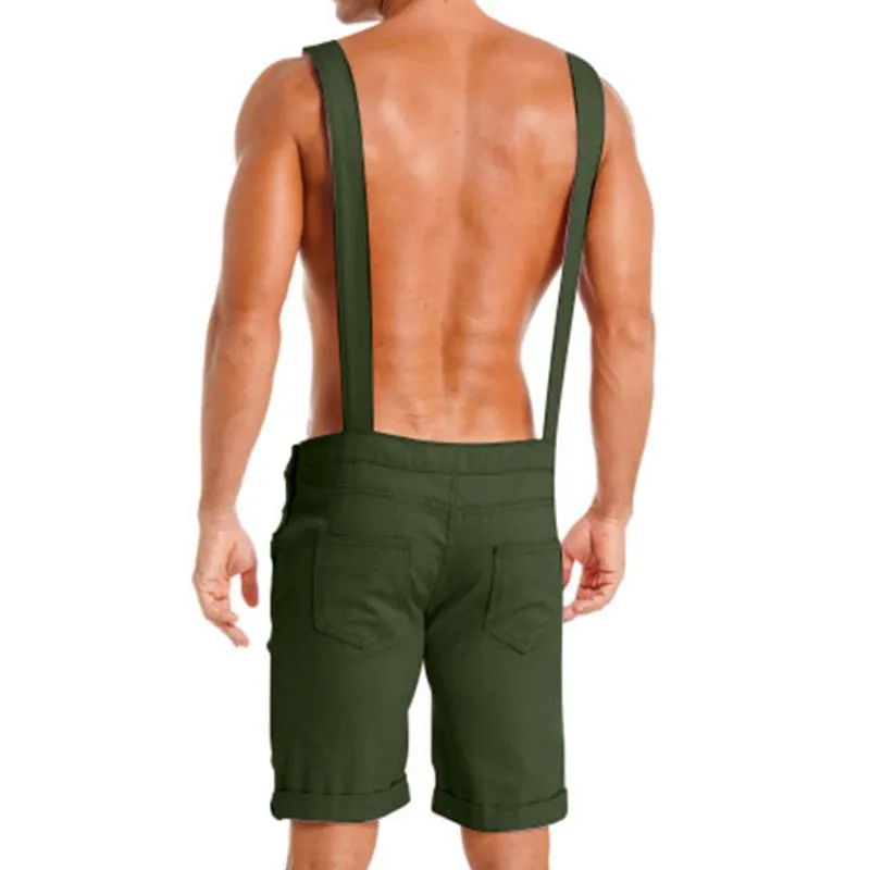 Men's Casual Solid Color Overalls Bib Shorts Jumpsuits 81220939Y