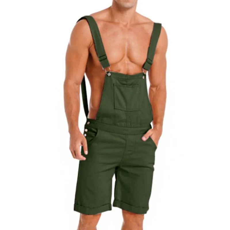 Men's Casual Solid Color Overalls Bib Shorts Jumpsuits 81220939Y