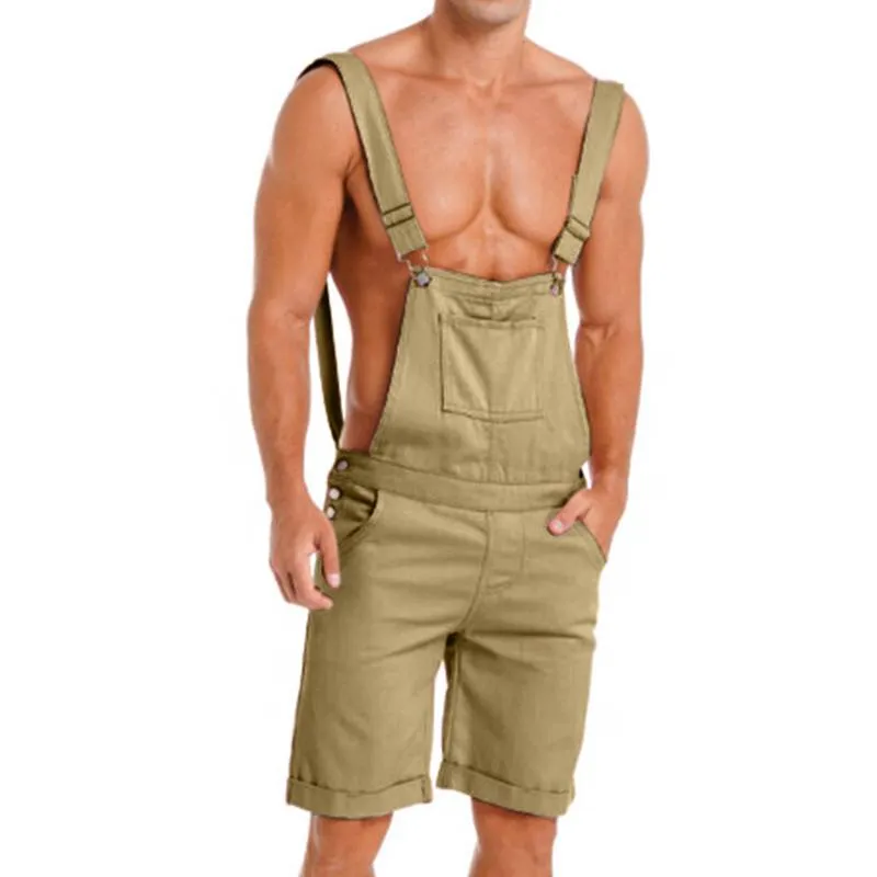 Men's Casual Solid Color Overalls Bib Shorts Jumpsuits 81220939Y
