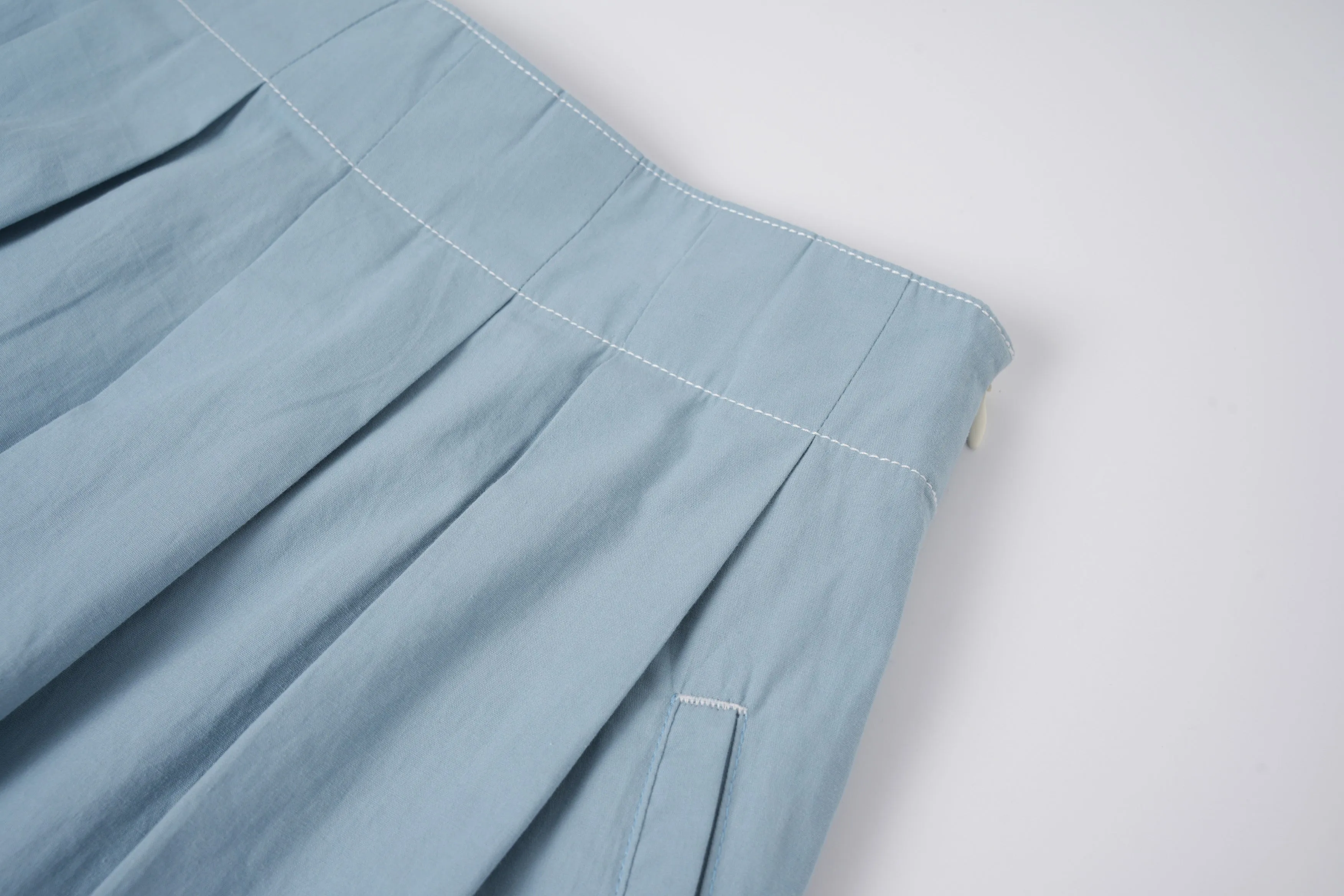 midi soft pleated skirt - light blue
