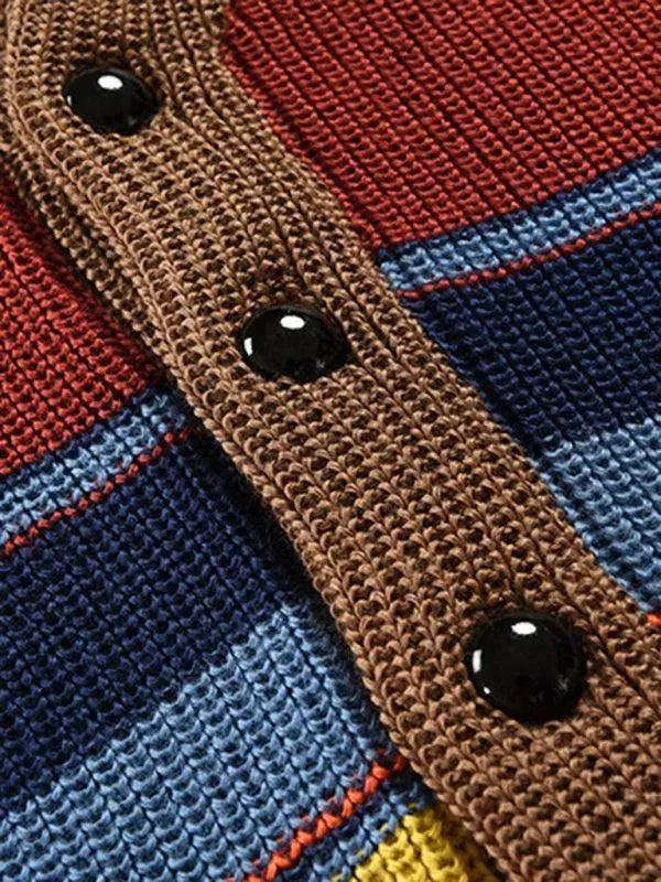 Multicolor Striped Men Cardigan Sweater