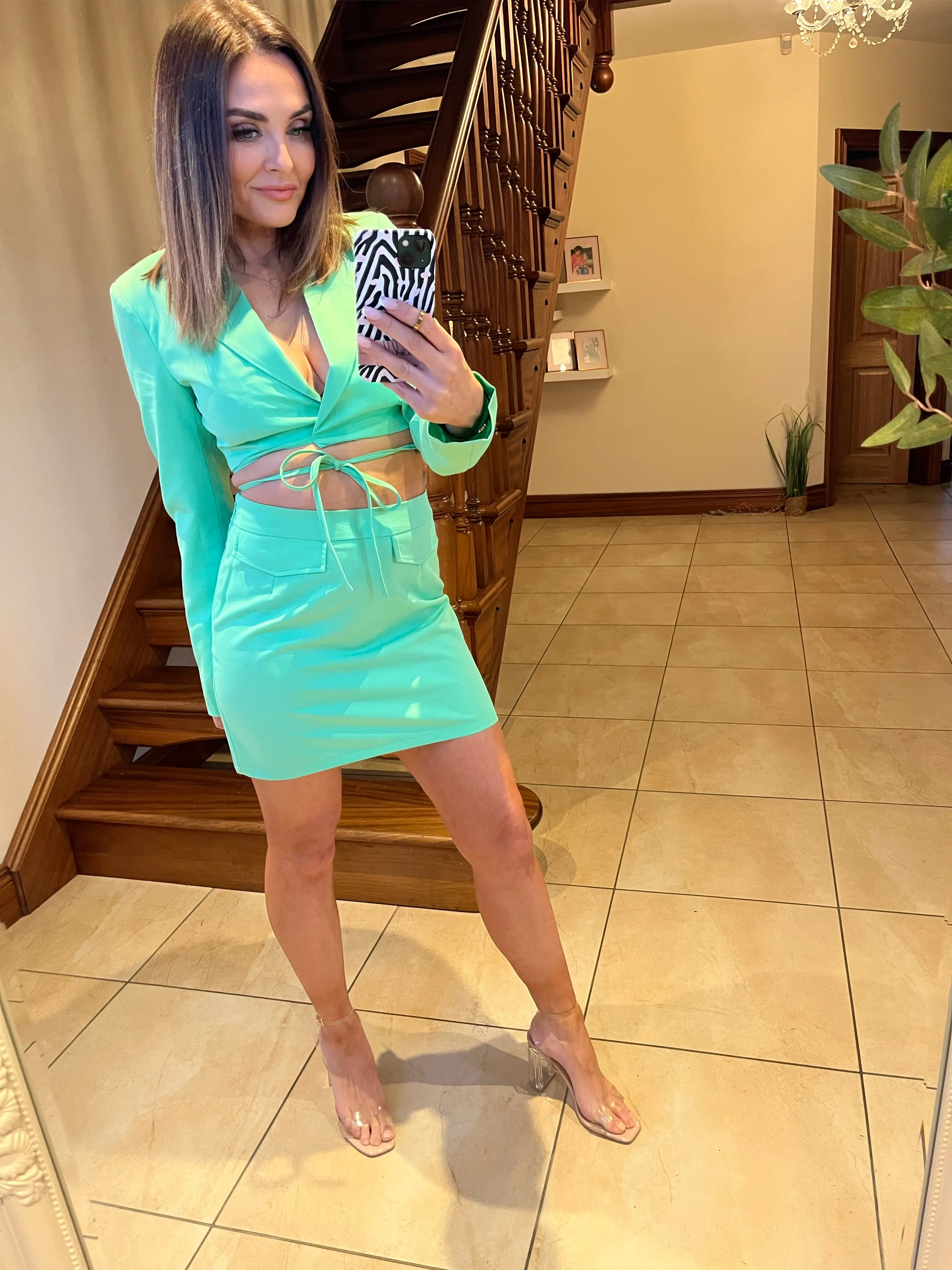 NM THEA CROPPED STRING BLAZER - GREEN MINT