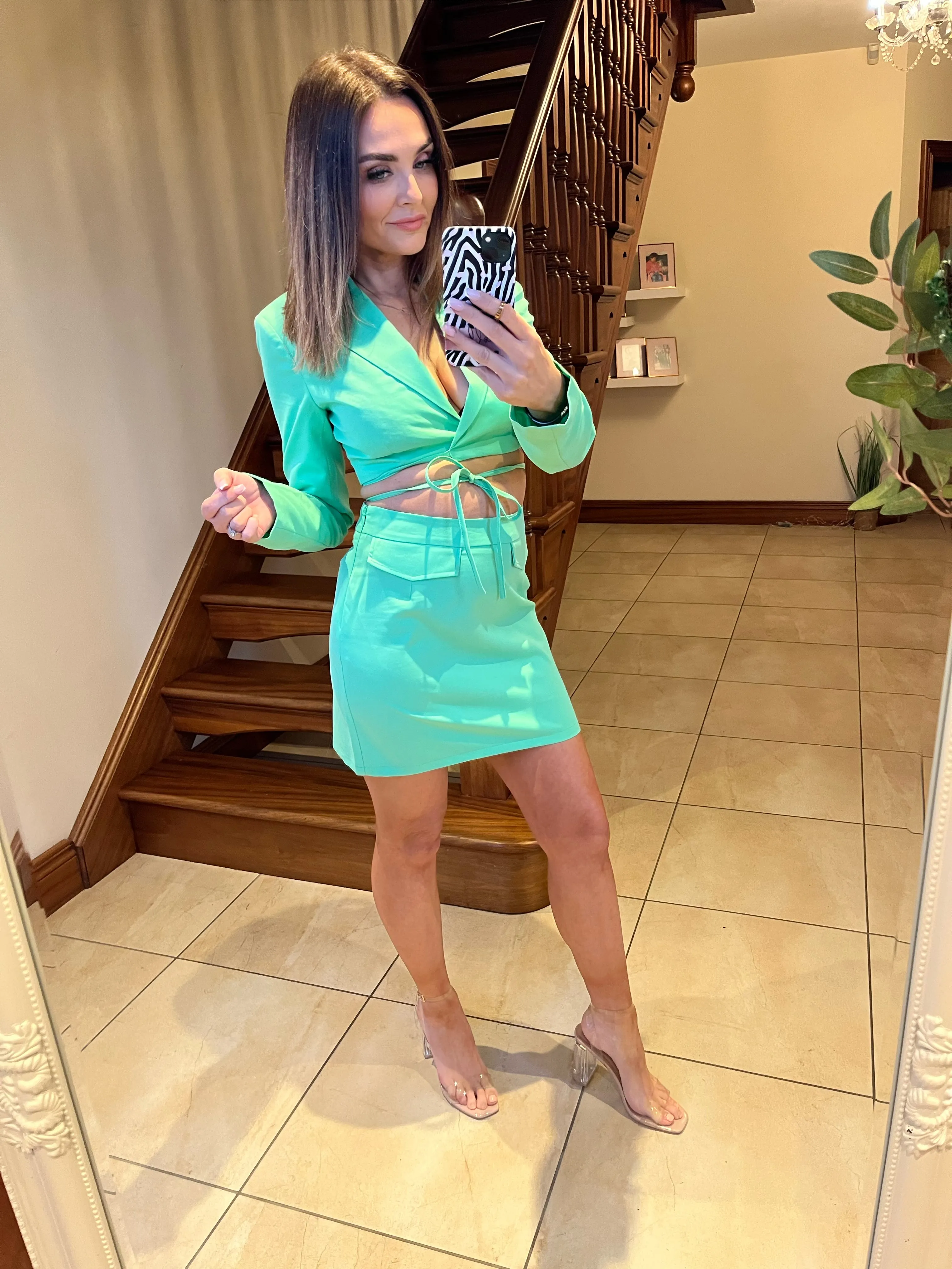 NM THEA CROPPED STRING BLAZER - GREEN MINT