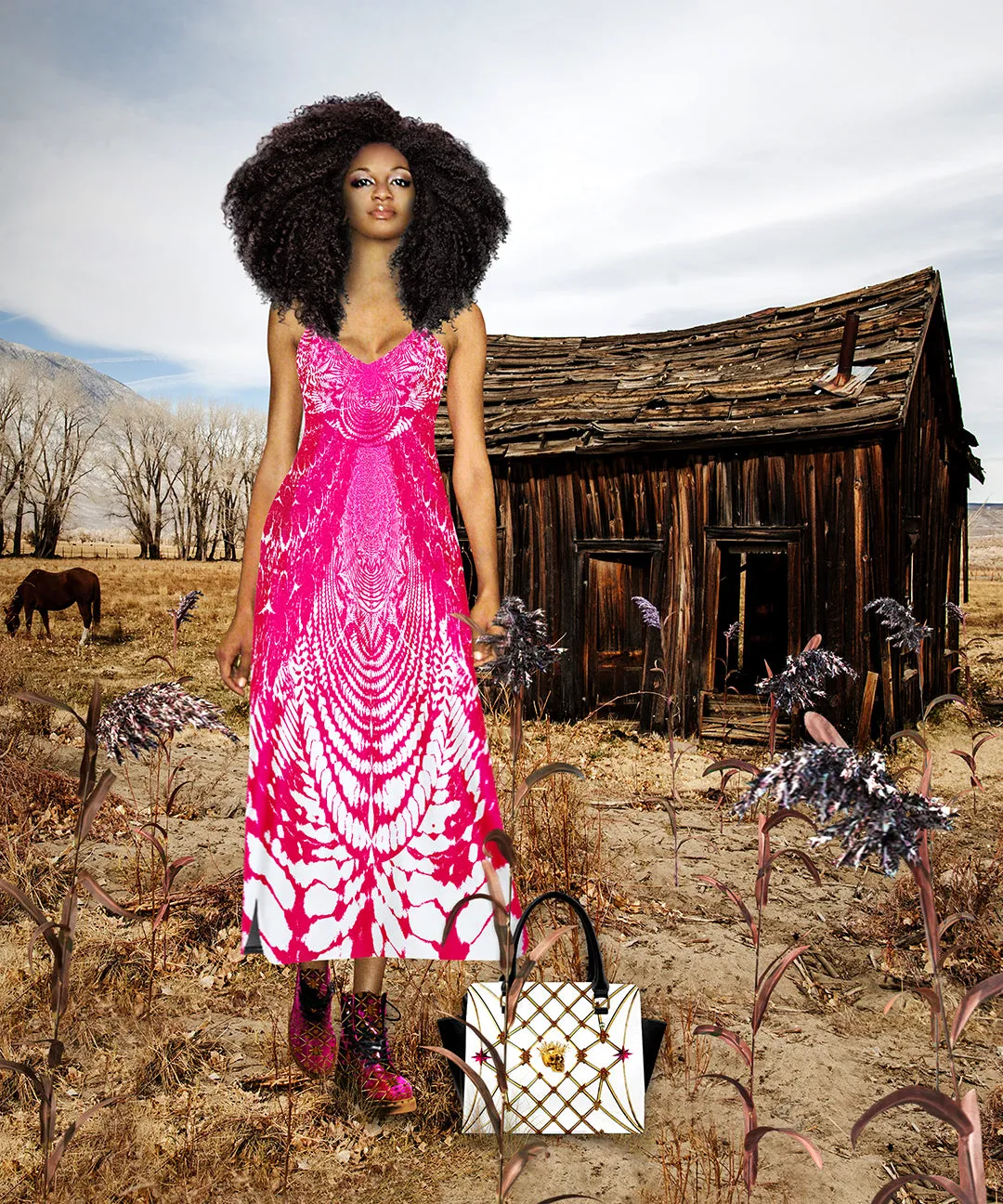 Not Ya Mamas Tie Dye- French Gothic V Neck Slip Dress in Bold Magenta | Le Leanian™
