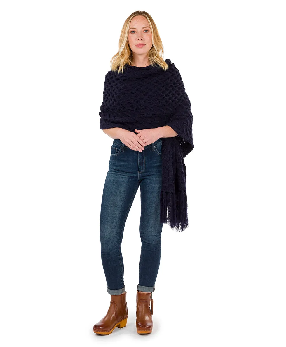Oversize Cable Knit Scarf - Fringed