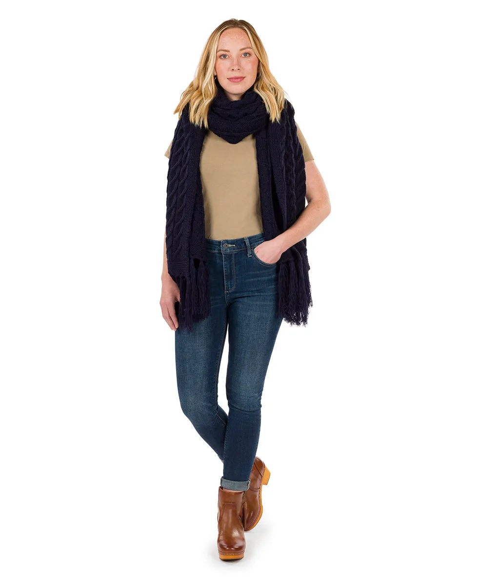 Oversize Cable Knit Scarf - Fringed