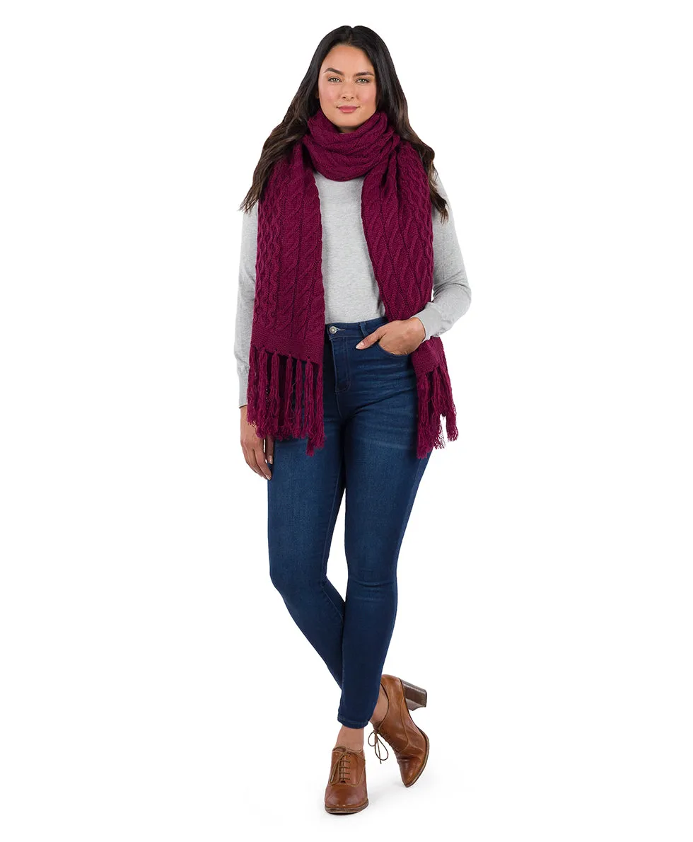 Oversize Cable Knit Scarf - Fringed