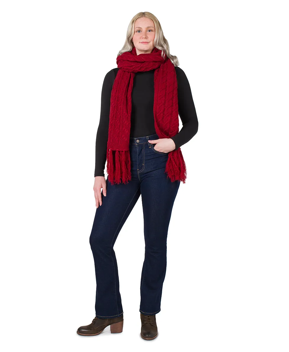 Oversize Cable Knit Scarf - Fringed