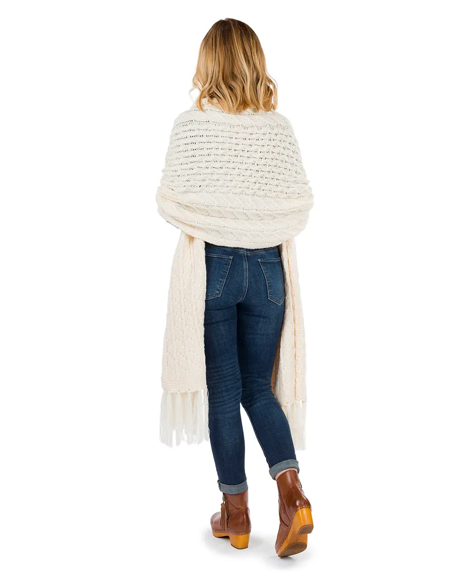 Oversize Cable Knit Scarf - Fringed