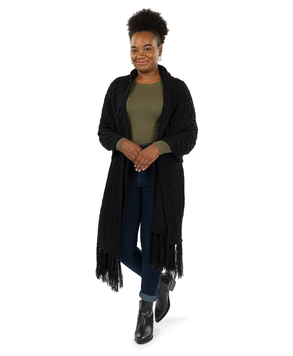 Oversize Cable Knit Scarf - Fringed